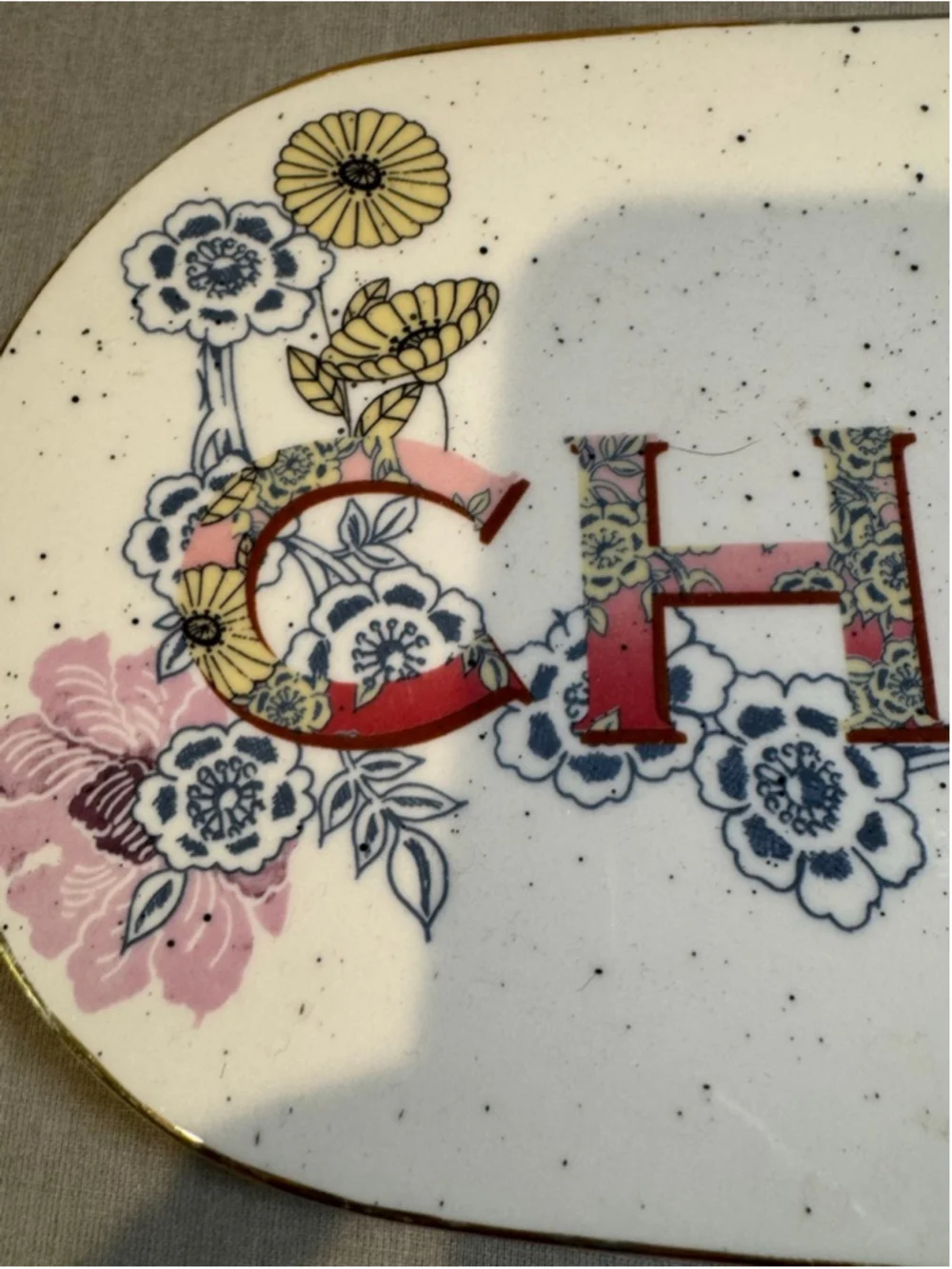 Anthropologie Say Cheese Floral Serveware Platter One Size White Pink